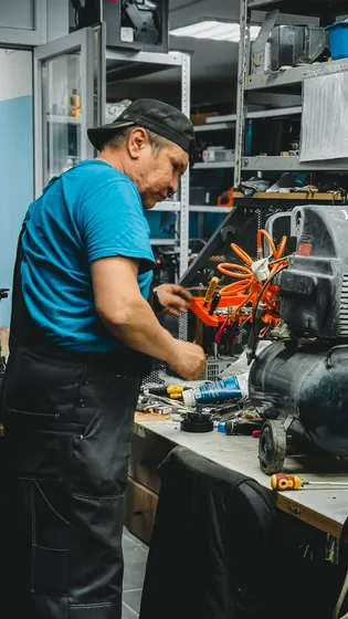 Mechanic working at a professional repair bench