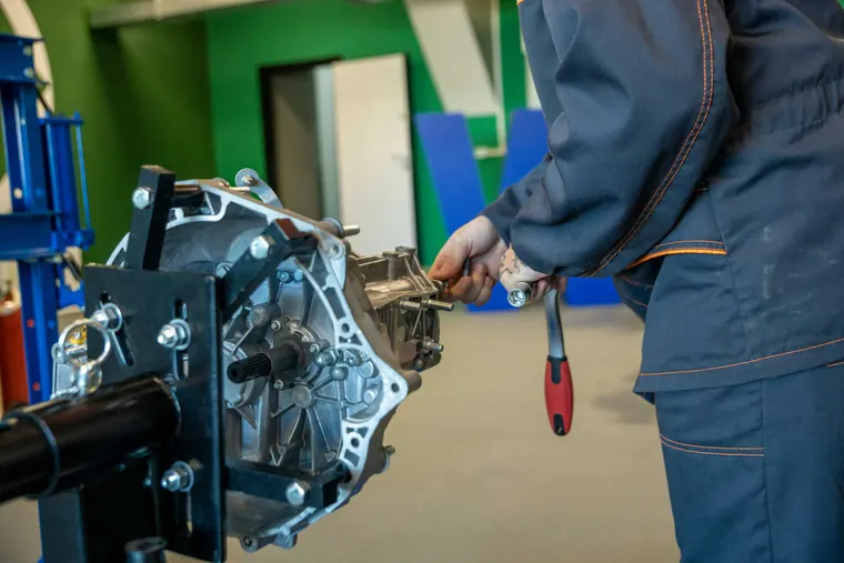 Transmission repair work on a bench